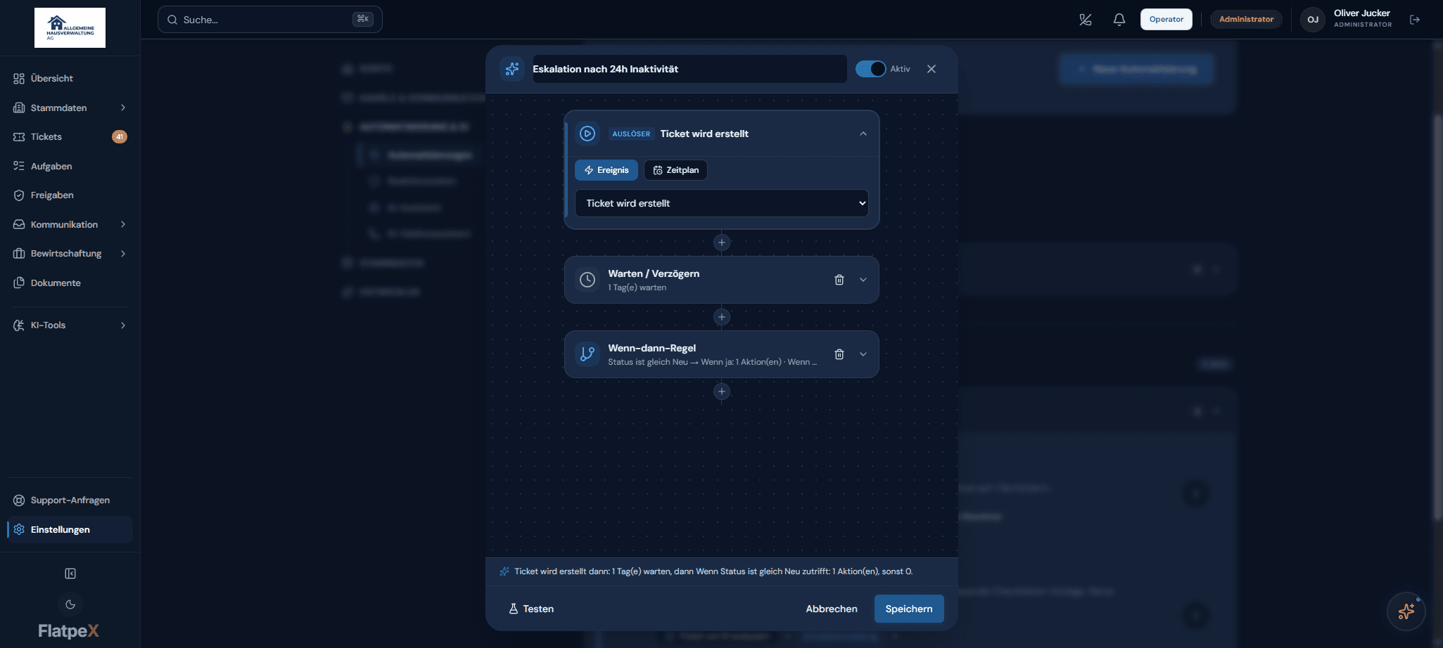 Workflow-Builder: Auslöser, Filter, Mails, Freigabe und optionale KI-Schritte