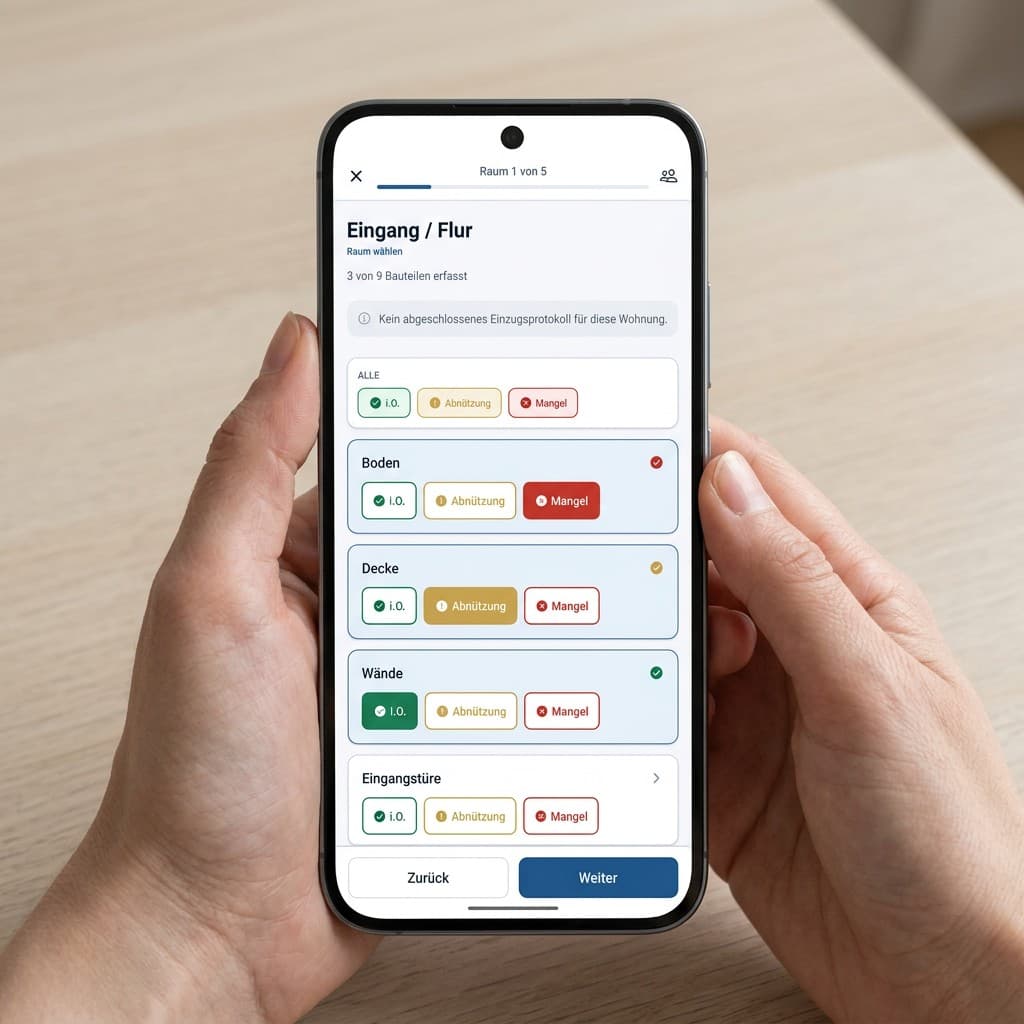Verwalter-App auf dem Smartphone, Abnahme vor Ort, auch offline