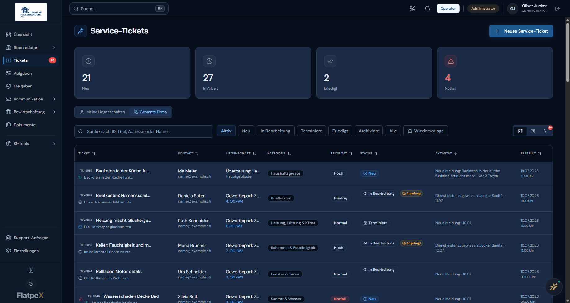 Vorgangsmanagement-Dashboard mit KI-kategorisierten Vorgängen