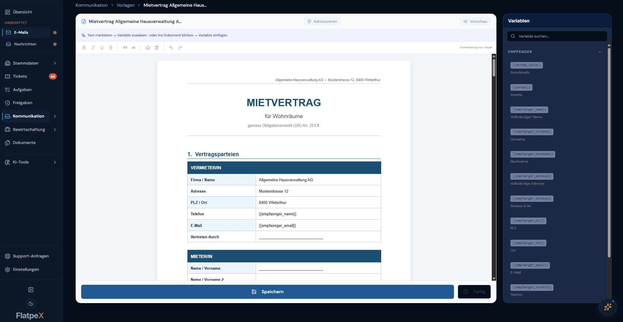 Vorlagen, Korrespondenz und Serienversand in FlatpeX