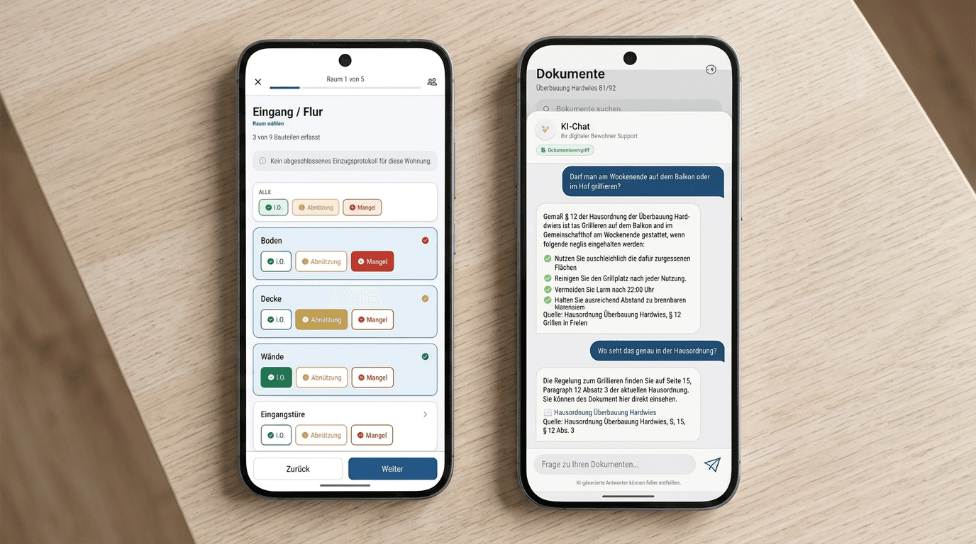 Bewohner-App und Verwalter-App für Vor-Ort-Arbeit ohne Netz
